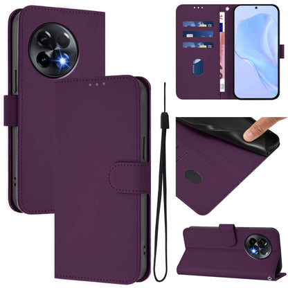 Skin Feel Solid Color Leather Phone Case with Lanyard, For OnePlus 11R 5G Global