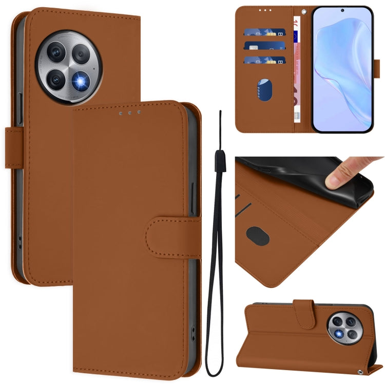 Skin Feel Solid Color Leather Phone Case with Lanyard, For OnePlus Ace 2 Pro 5G