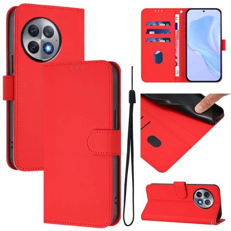 Skin Feel Solid Color Leather Phone Case with Lanyard, For OnePlus Ace 2 Pro 5G