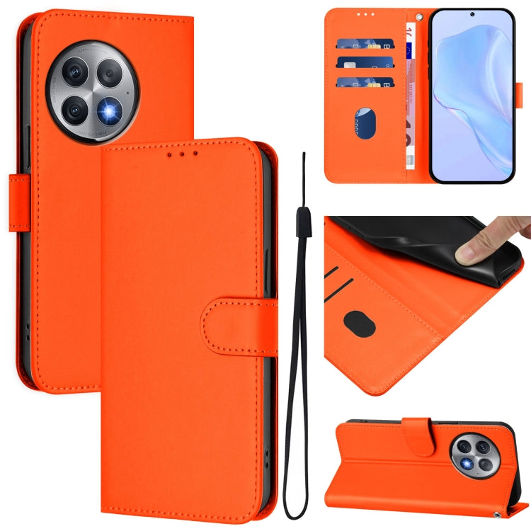 Skin Feel Solid Color Leather Phone Case with Lanyard, For OnePlus Ace 2 Pro 5G