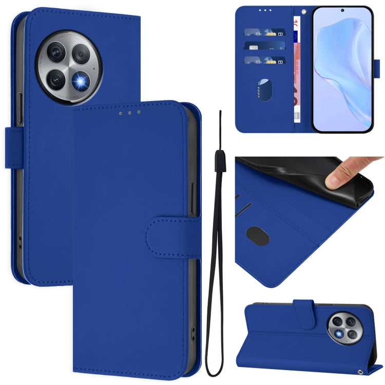 Skin Feel Solid Color Leather Phone Case with Lanyard, For OnePlus Ace 2 Pro 5G