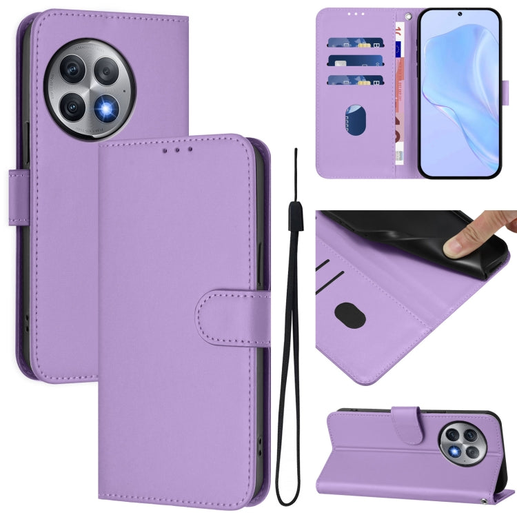 Skin Feel Solid Color Leather Phone Case with Lanyard, For OnePlus Ace 2 Pro 5G