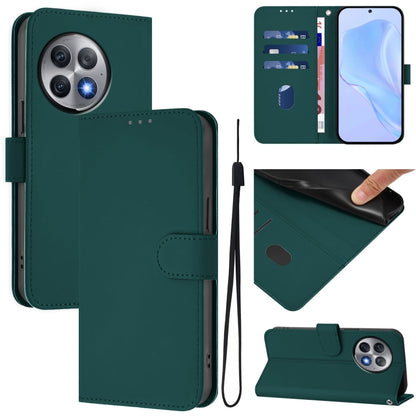 Skin Feel Solid Color Leather Phone Case with Lanyard, For OnePlus Ace 2 Pro 5G