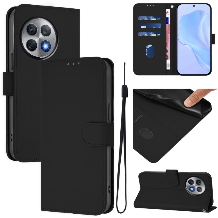 Skin Feel Solid Color Leather Phone Case with Lanyard, For OnePlus Ace 2 Pro 5G