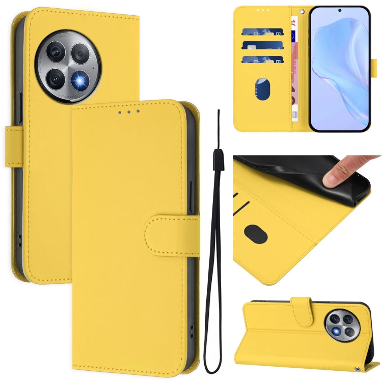 Skin Feel Solid Color Leather Phone Case with Lanyard, For OnePlus Ace 2 Pro 5G