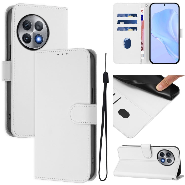 Skin Feel Solid Color Leather Phone Case with Lanyard, For OnePlus Ace 2 Pro 5G