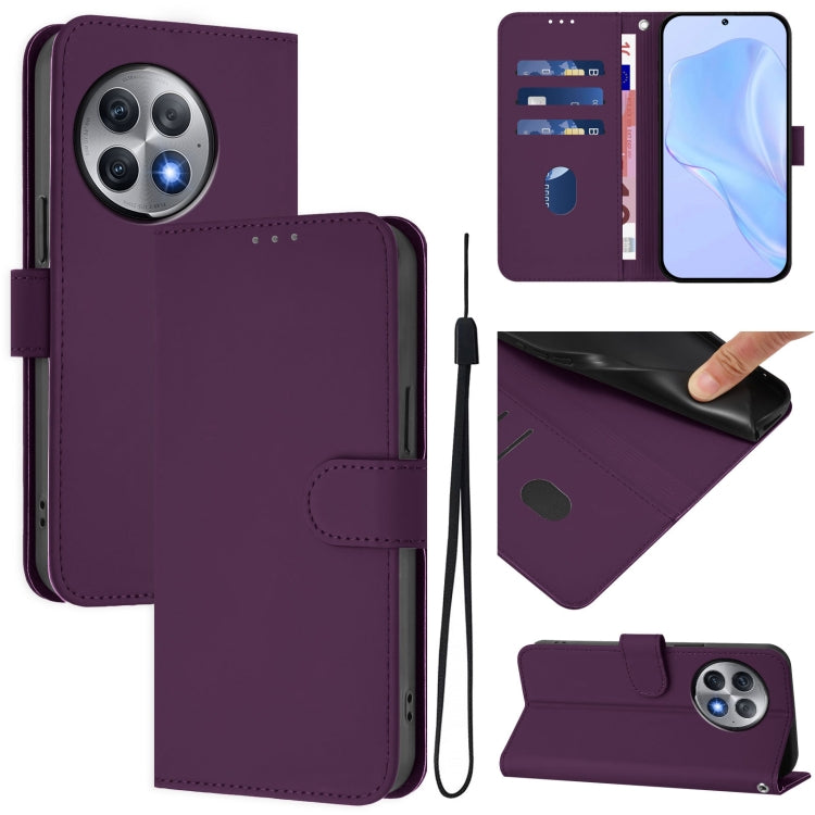 Skin Feel Solid Color Leather Phone Case with Lanyard, For OnePlus Ace 2 Pro 5G