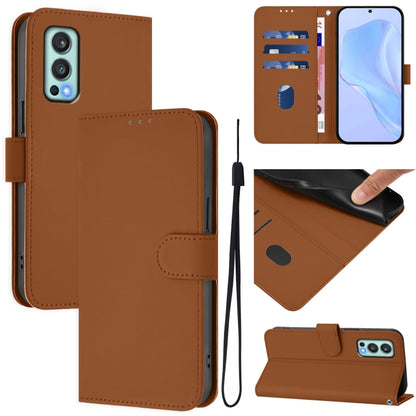 Skin Feel Solid Color Leather Phone Case with Lanyard, For OnePlus Nord 2 5G
