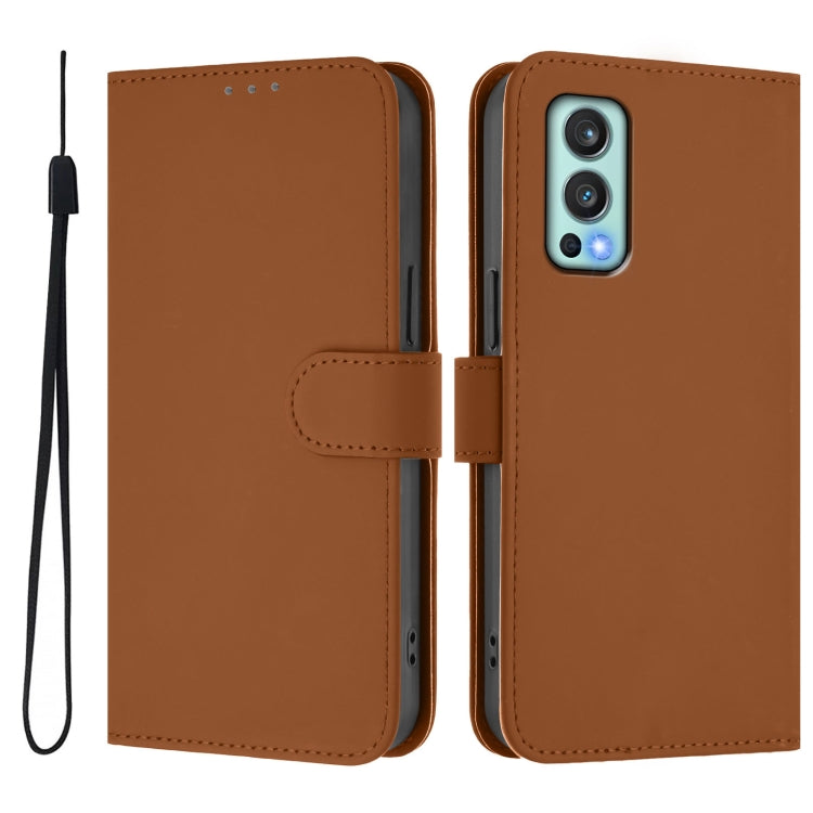 Skin Feel Solid Color Leather Phone Case with Lanyard, For OnePlus Nord 2 5G