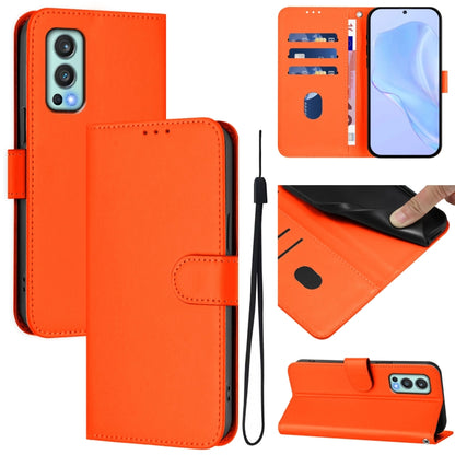 Skin Feel Solid Color Leather Phone Case with Lanyard, For OnePlus Nord 2 5G