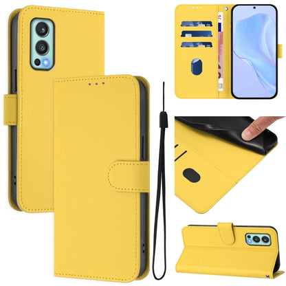 Skin Feel Solid Color Leather Phone Case with Lanyard, For OnePlus Nord 2 5G