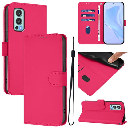 Skin Feel Solid Color Leather Phone Case with Lanyard, For OnePlus Nord 2 5G
