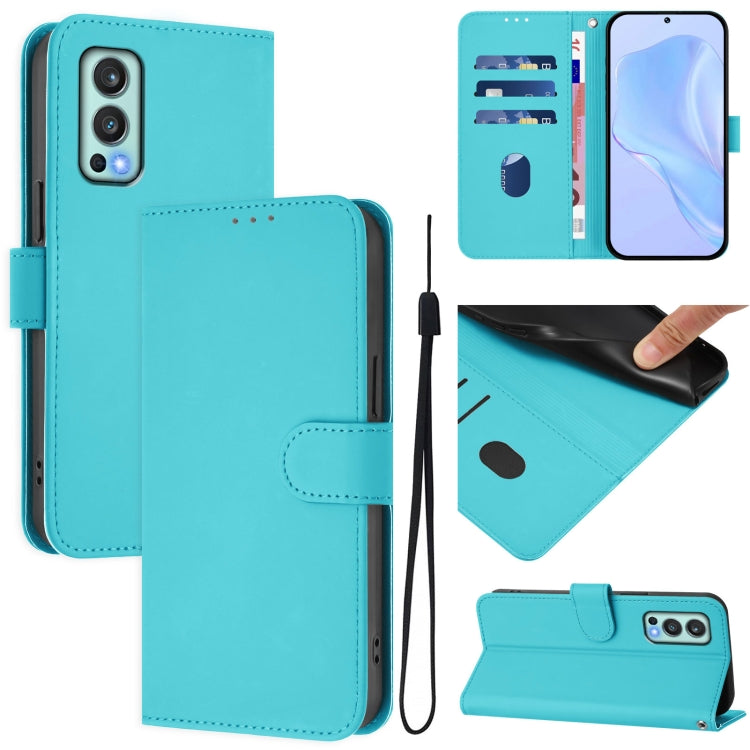Skin Feel Solid Color Leather Phone Case with Lanyard, For OnePlus Nord 2 5G