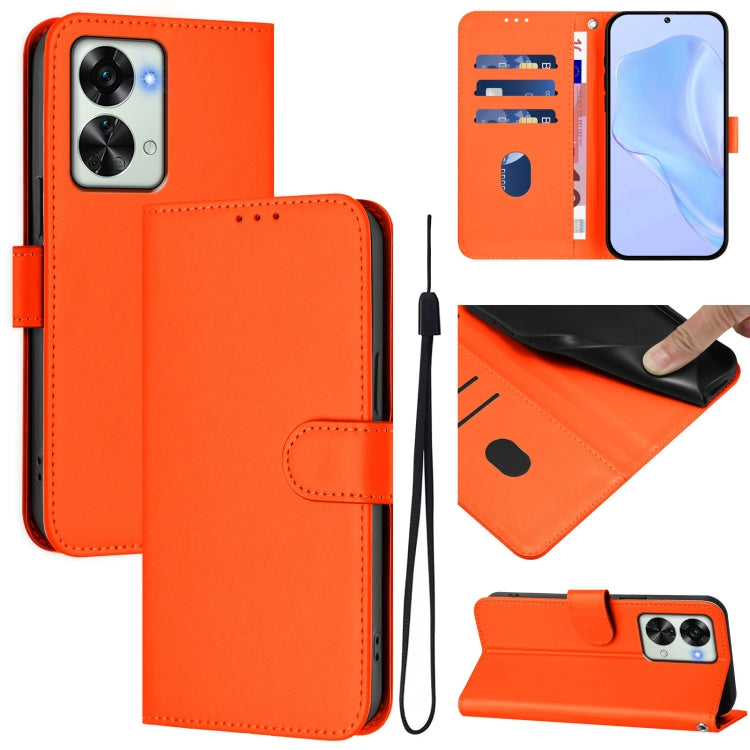 Skin Feel Solid Color Leather Phone Case with Lanyard, For OnePlus Nord 2T
