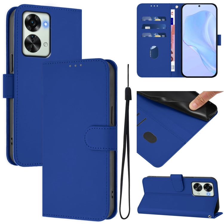 Skin Feel Solid Color Leather Phone Case with Lanyard, For OnePlus Nord 2T