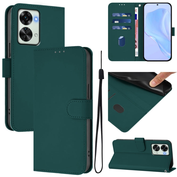 Skin Feel Solid Color Leather Phone Case with Lanyard, For OnePlus Nord 2T
