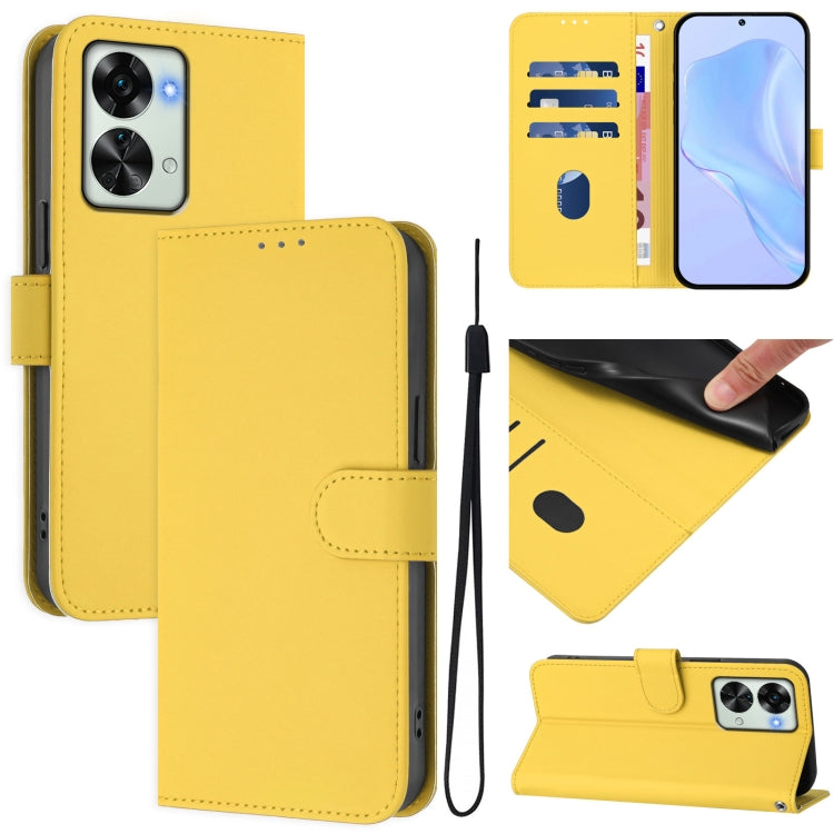 Skin Feel Solid Color Leather Phone Case with Lanyard, For OnePlus Nord 2T
