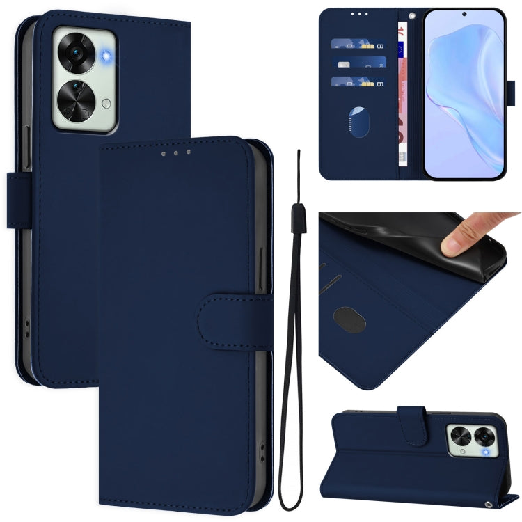 Skin Feel Solid Color Leather Phone Case with Lanyard, For OnePlus Nord 2T