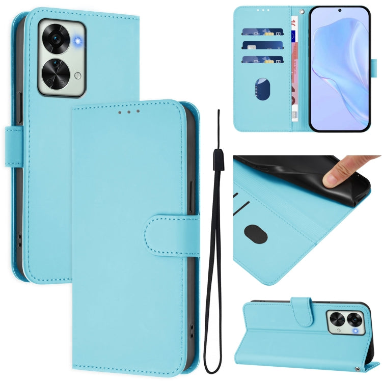 Skin Feel Solid Color Leather Phone Case with Lanyard, For OnePlus Nord 2T