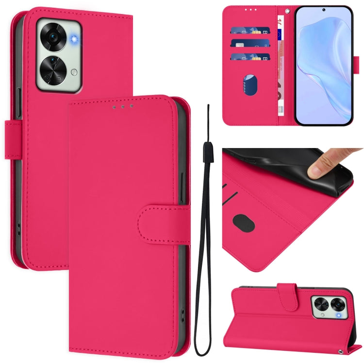 Skin Feel Solid Color Leather Phone Case with Lanyard, For OnePlus Nord 2T