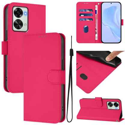 Skin Feel Solid Color Leather Phone Case with Lanyard, For OnePlus Nord 2T