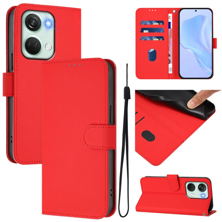 Skin Feel Solid Color Leather Phone Case with Lanyard, For OnePlus Nord 3 / Ace 2V
