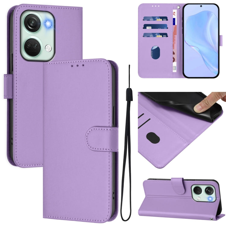 Skin Feel Solid Color Leather Phone Case with Lanyard, For OnePlus Nord 3 / Ace 2V
