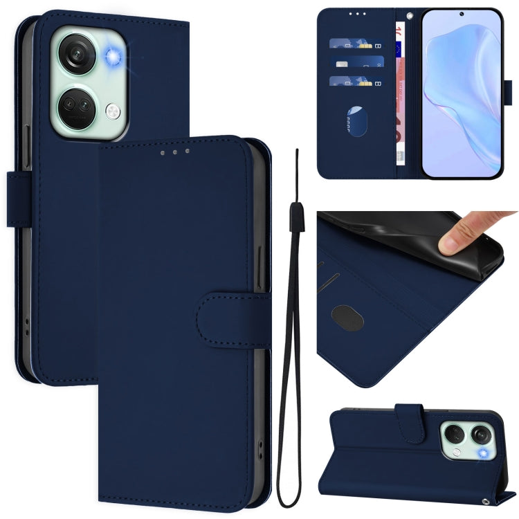 Skin Feel Solid Color Leather Phone Case with Lanyard, For OnePlus Nord 3 / Ace 2V