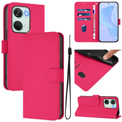 Skin Feel Solid Color Leather Phone Case with Lanyard, For OnePlus Nord 3 / Ace 2V