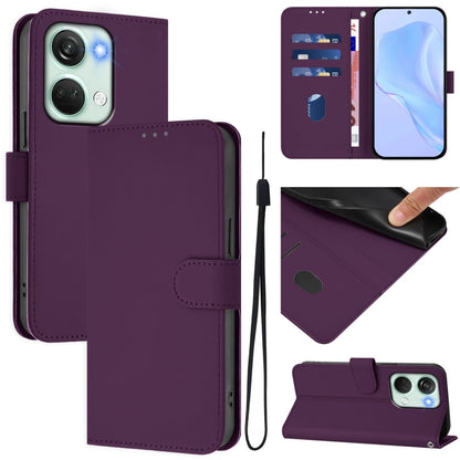 Skin Feel Solid Color Leather Phone Case with Lanyard, For OnePlus Nord 3 / Ace 2V