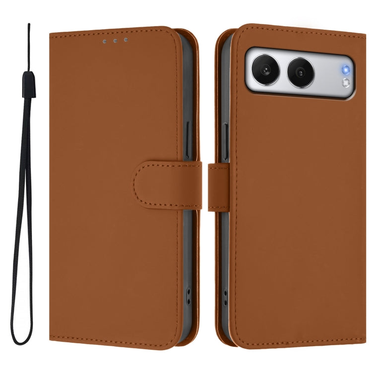 Skin Feel Solid Color Leather Phone Case with Lanyard, For OnePlus Nord 4 5G