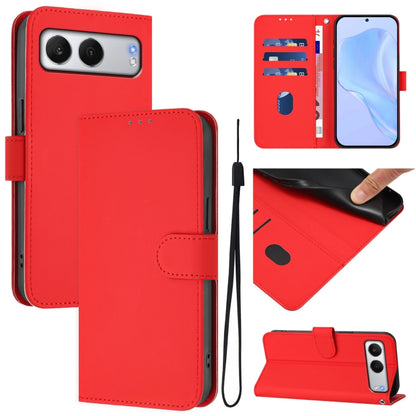 Skin Feel Solid Color Leather Phone Case with Lanyard, For OnePlus Nord 4 5G