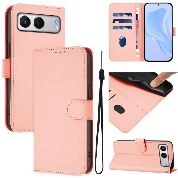 Skin Feel Solid Color Leather Phone Case with Lanyard, For OnePlus Nord 4 5G
