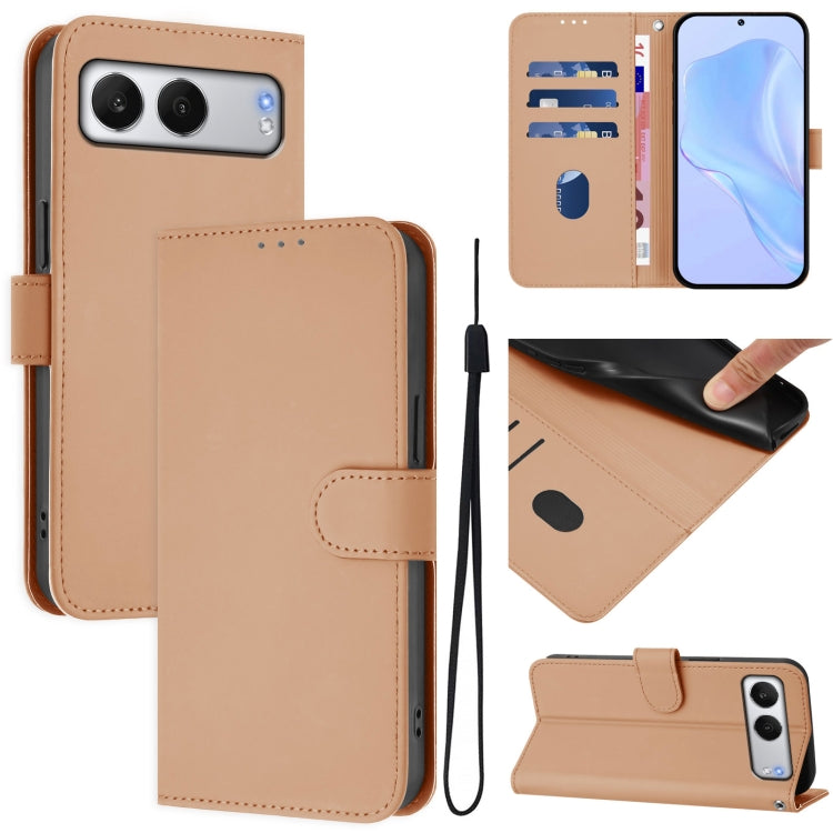 Skin Feel Solid Color Leather Phone Case with Lanyard, For OnePlus Nord 4 5G