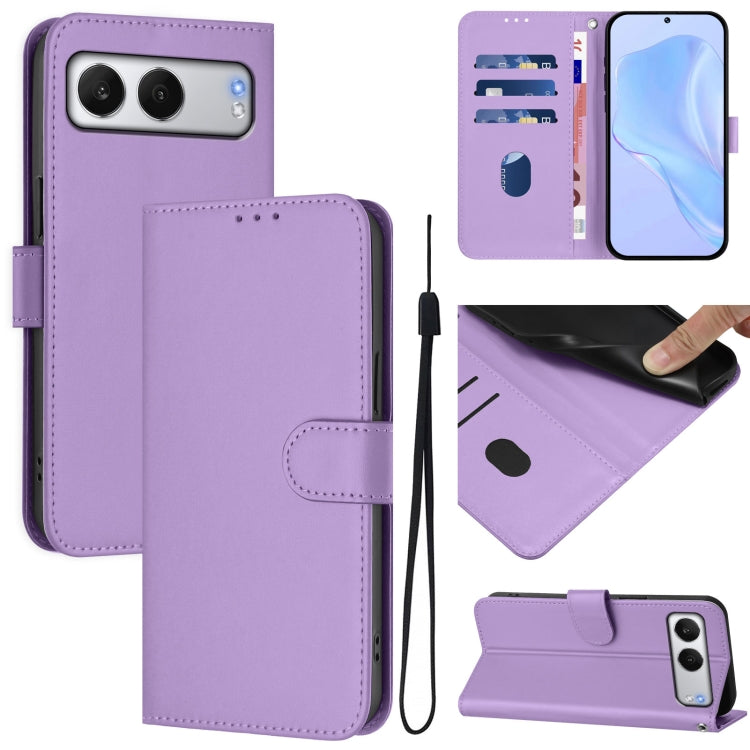 Skin Feel Solid Color Leather Phone Case with Lanyard, For OnePlus Nord 4 5G