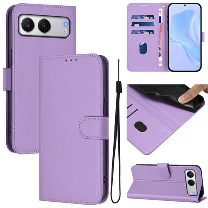 Skin Feel Solid Color Leather Phone Case with Lanyard, For OnePlus Nord 4 5G