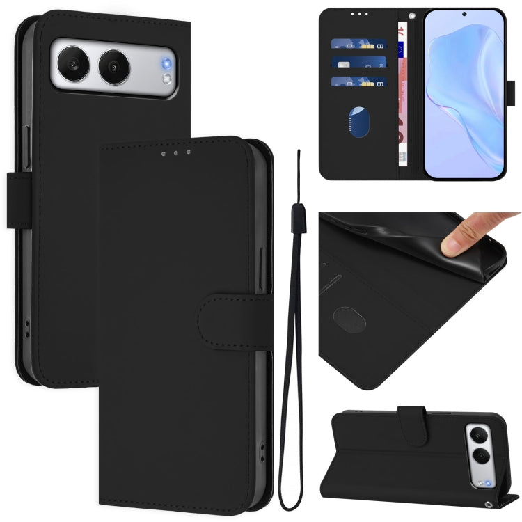 Skin Feel Solid Color Leather Phone Case with Lanyard, For OnePlus Nord 4 5G