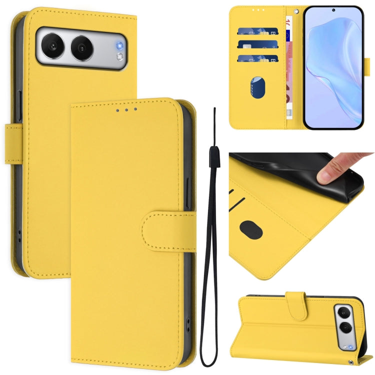 Skin Feel Solid Color Leather Phone Case with Lanyard, For OnePlus Nord 4 5G