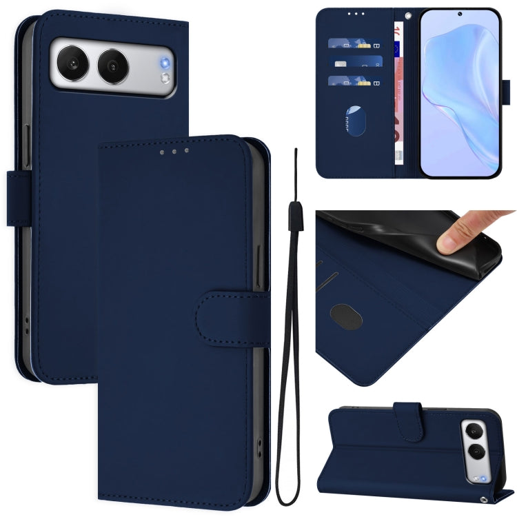 Skin Feel Solid Color Leather Phone Case with Lanyard, For OnePlus Nord 4 5G