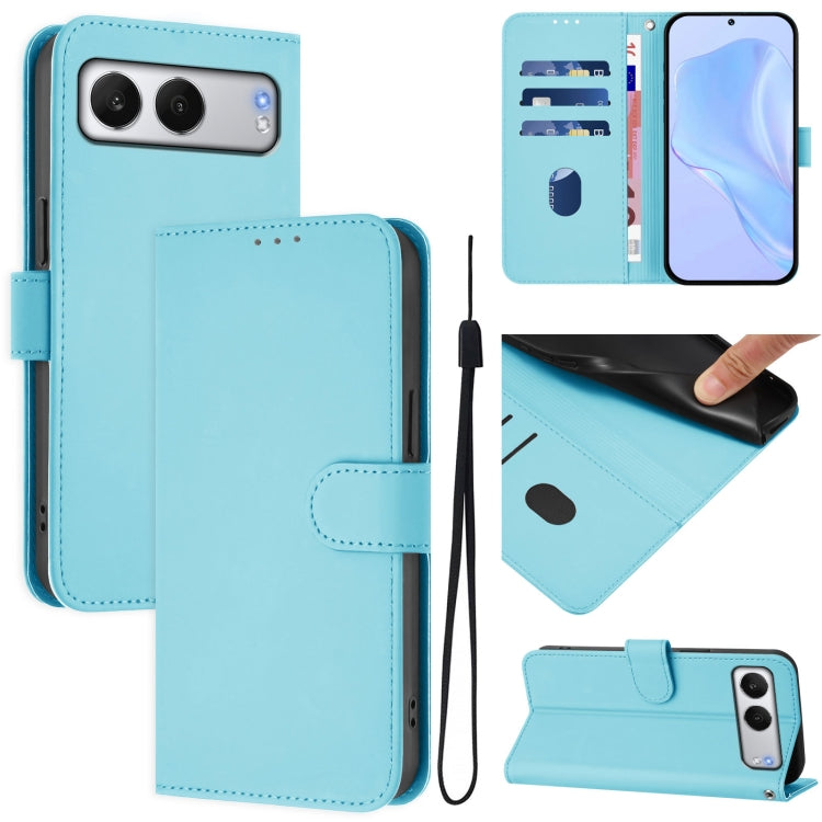 Skin Feel Solid Color Leather Phone Case with Lanyard, For OnePlus Nord 4 5G