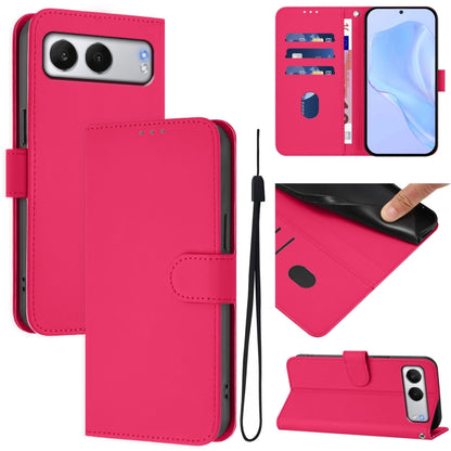 Skin Feel Solid Color Leather Phone Case with Lanyard, For OnePlus Nord 4 5G