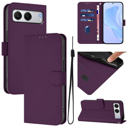 Skin Feel Solid Color Leather Phone Case with Lanyard, For OnePlus Nord 4 5G