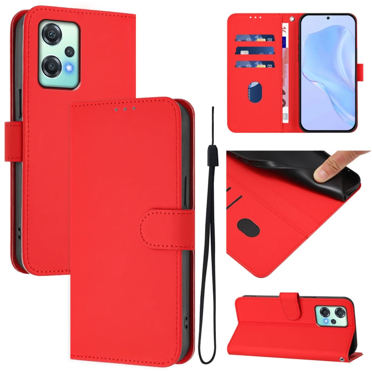 Skin Feel Solid Color Leather Phone Case with Lanyard, For OnePlus Nord CE 2 Lite 5G