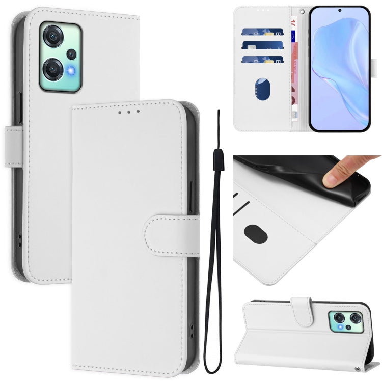 Skin Feel Solid Color Leather Phone Case with Lanyard, For OnePlus Nord CE 2 Lite 5G