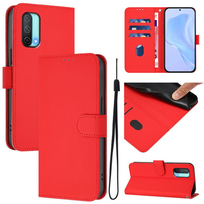 Skin Feel Solid Color Leather Phone Case with Lanyard, For OnePlus Nord CE 5G