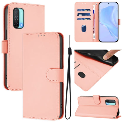Skin Feel Solid Color Leather Phone Case with Lanyard, For OnePlus Nord CE 5G