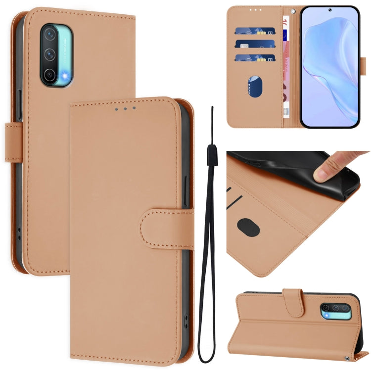 Skin Feel Solid Color Leather Phone Case with Lanyard, For OnePlus Nord CE 5G