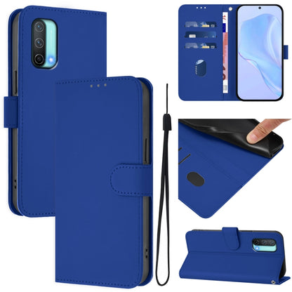 Skin Feel Solid Color Leather Phone Case with Lanyard, For OnePlus Nord CE 5G