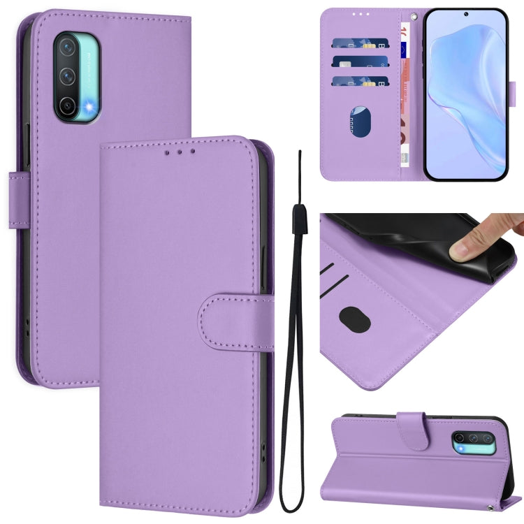 Skin Feel Solid Color Leather Phone Case with Lanyard, For OnePlus Nord CE 5G