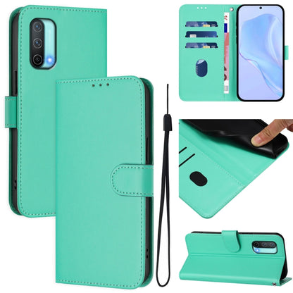 Skin Feel Solid Color Leather Phone Case with Lanyard, For OnePlus Nord CE 5G